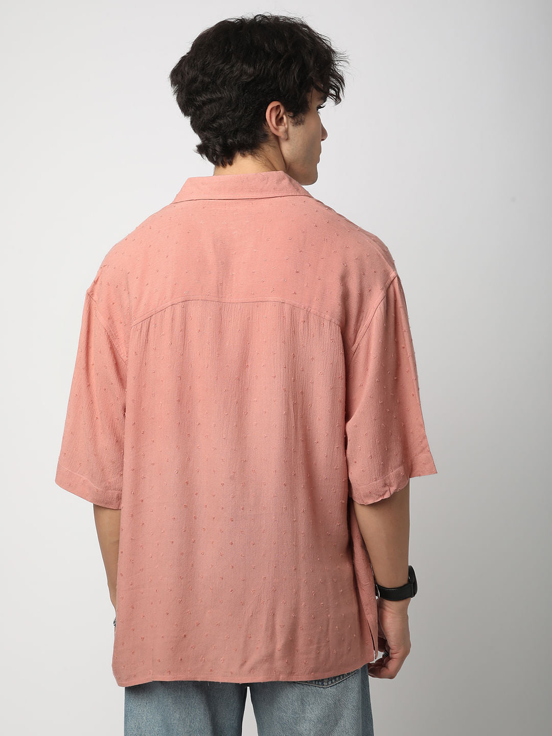 Premium Cotton Peach Ditsy Dobby Oversized Polo Shirt
