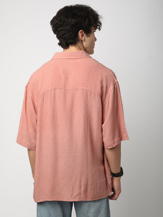 Premium Cotton Peach Ditsy Dobby Oversized Polo Shirt