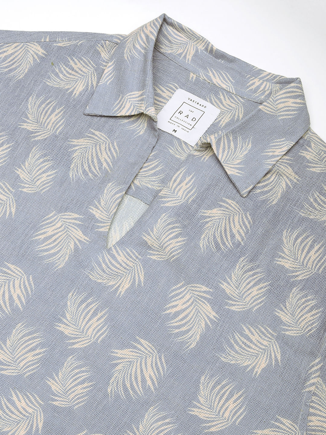 Powder Blue Coco Leaf Printed Burlap Oversized Polo Shirt