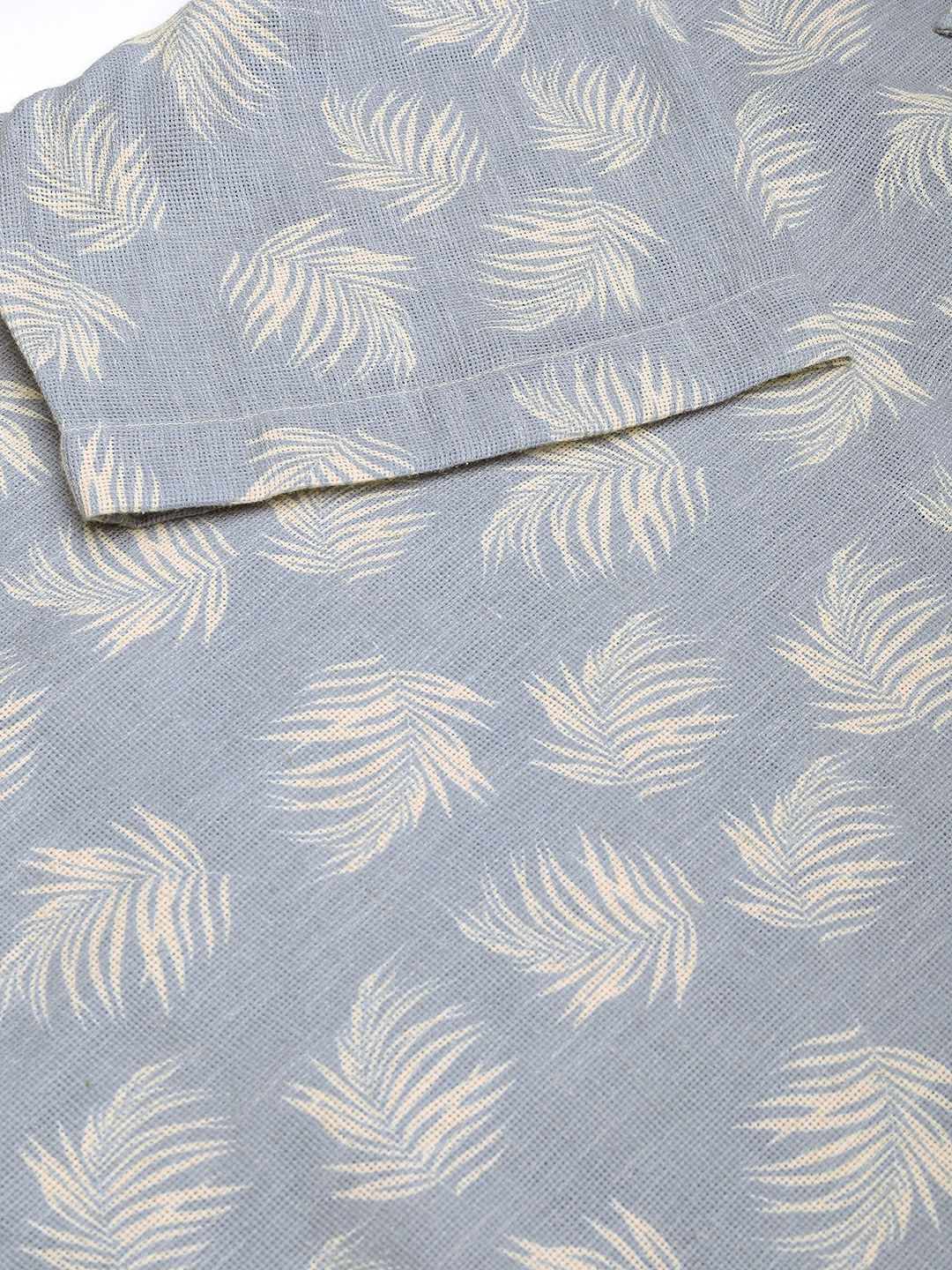 Powder Blue Coco Leaf Printed Burlap Oversized Polo Shirt