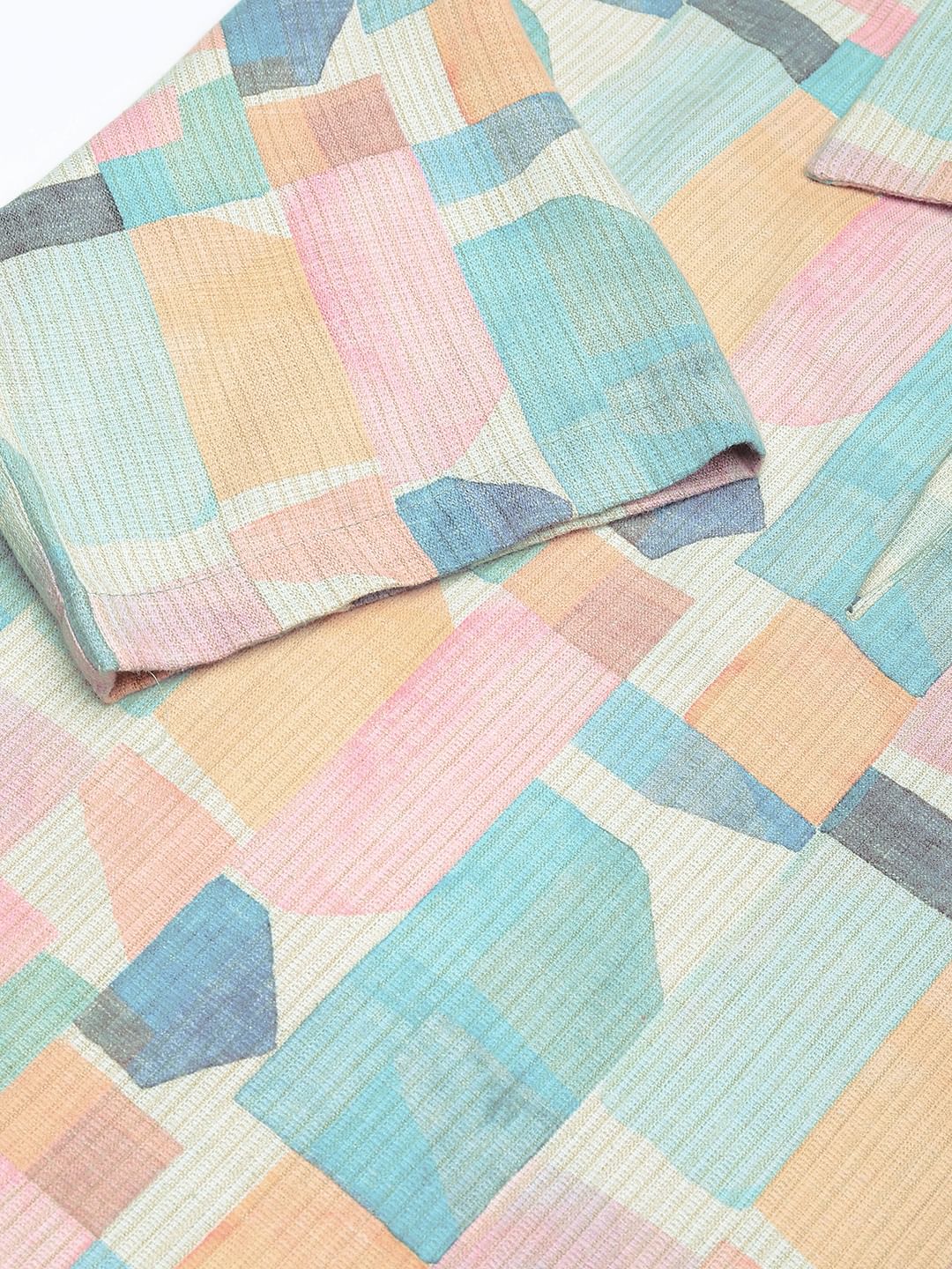 Soft Pastel Hues Abstract Printed Oversized Polo Shirt