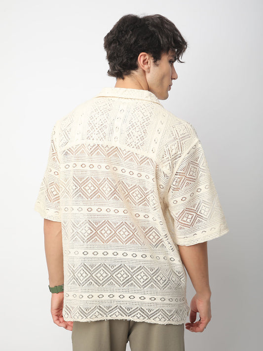 Finesse Ivory Breezy Mesh Oversized Polo Shirt