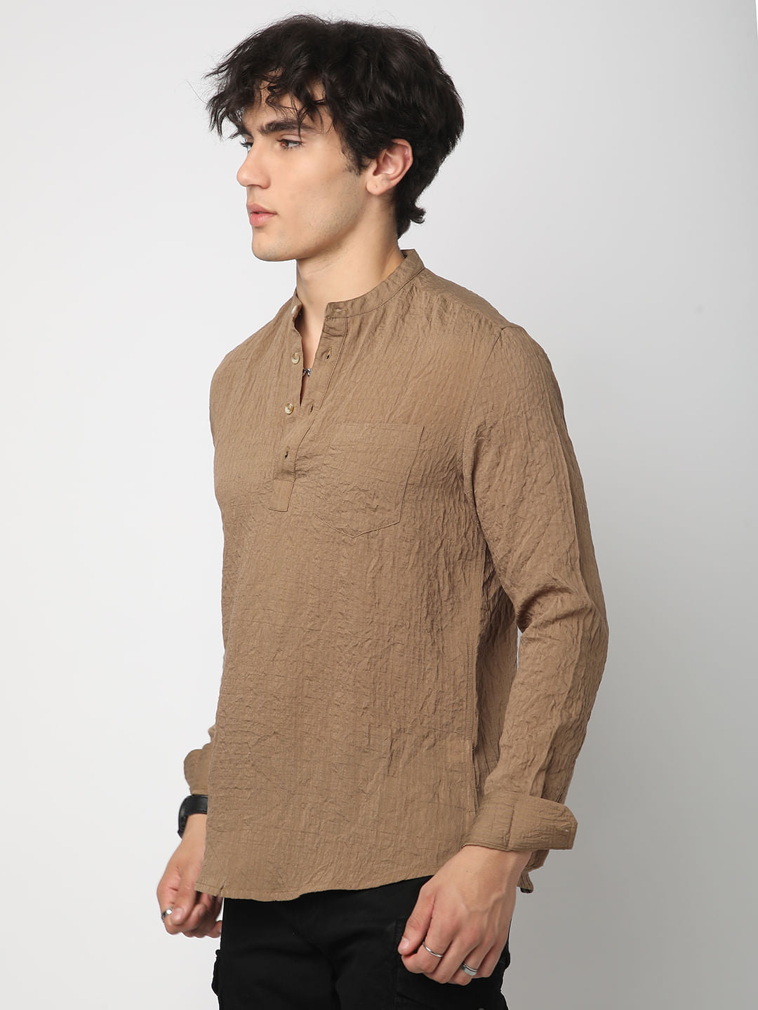 Chocolate Brown Jacquard Crushed Kurta