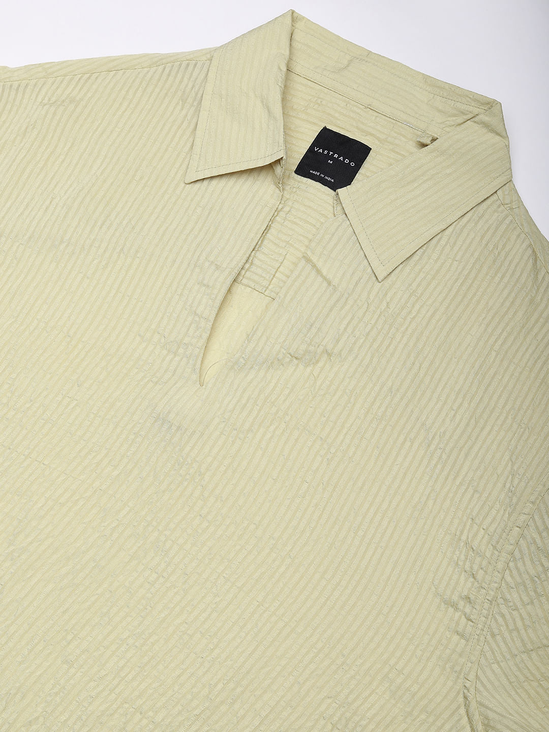 Lime Green Stripe Oversized Polo Crinkled Shirt