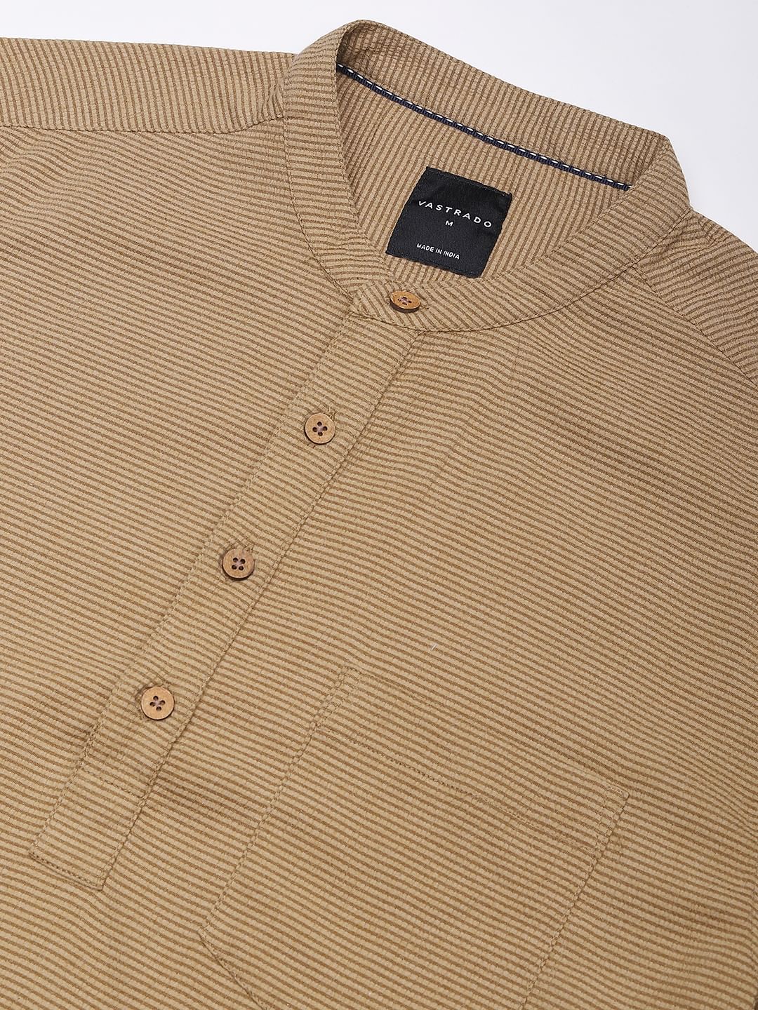 Khaki Horizontal Striped Seersucker Kurta