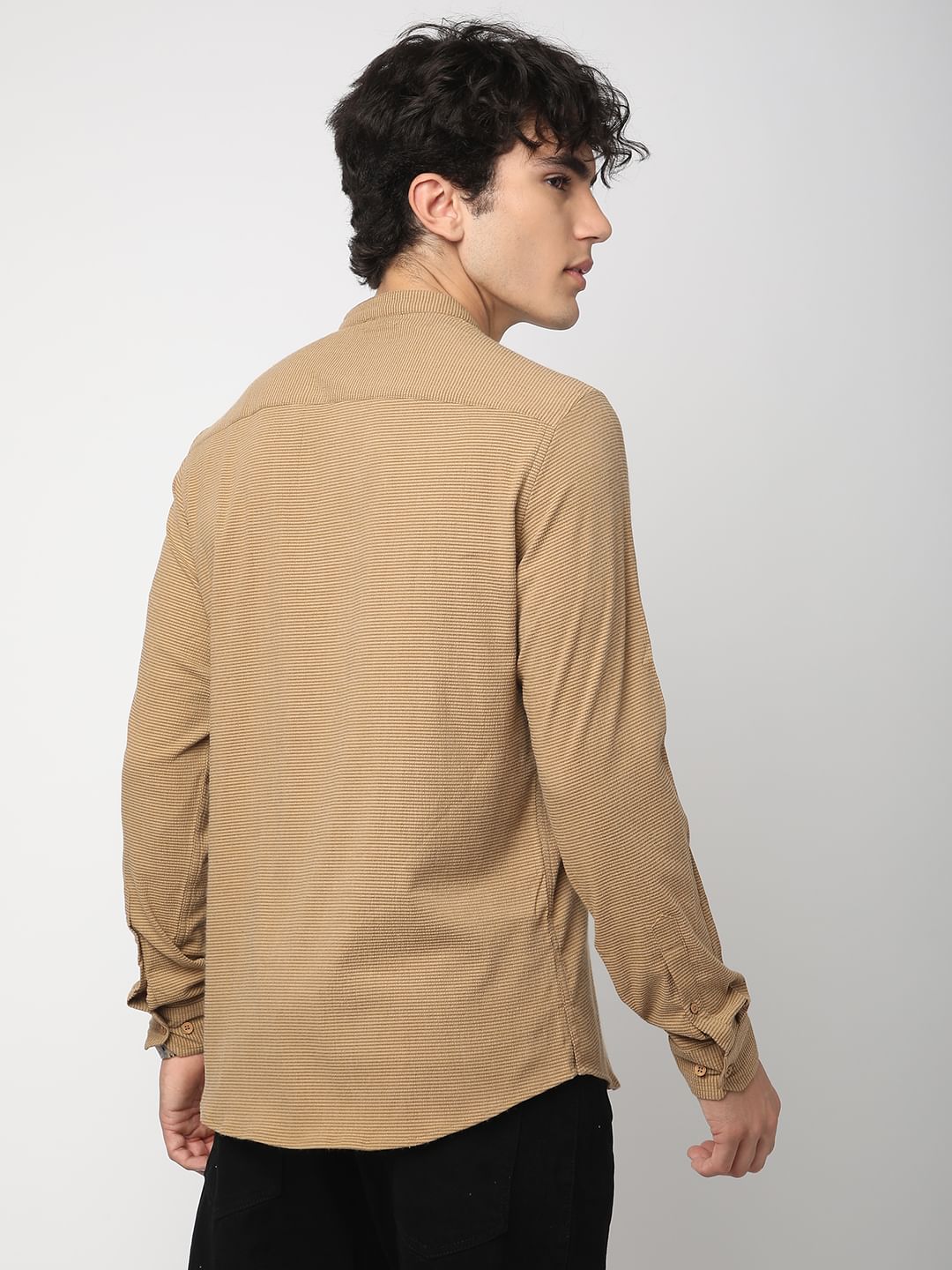 Khaki Horizontal Striped Seersucker Kurta