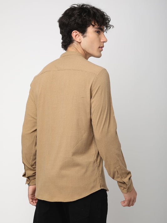 Khaki Horizontal Striped Seersucker Kurta