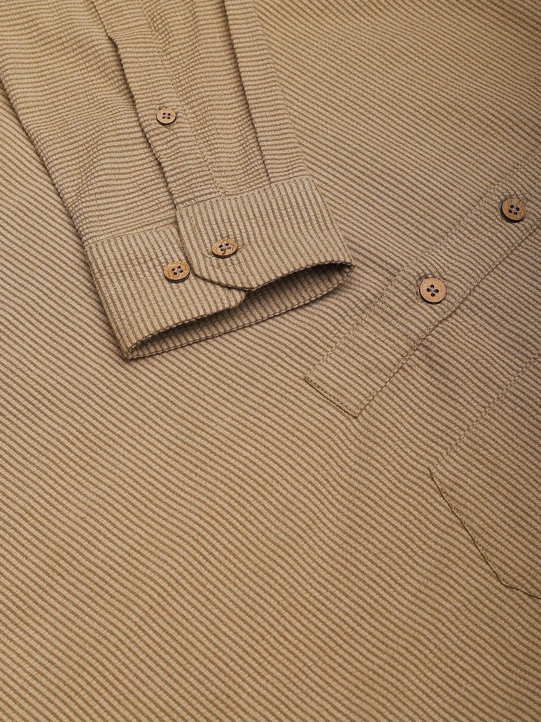 Khaki Horizontal Striped Seersucker Kurta