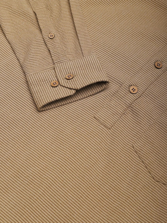 Khaki Horizontal Striped Seersucker Kurta