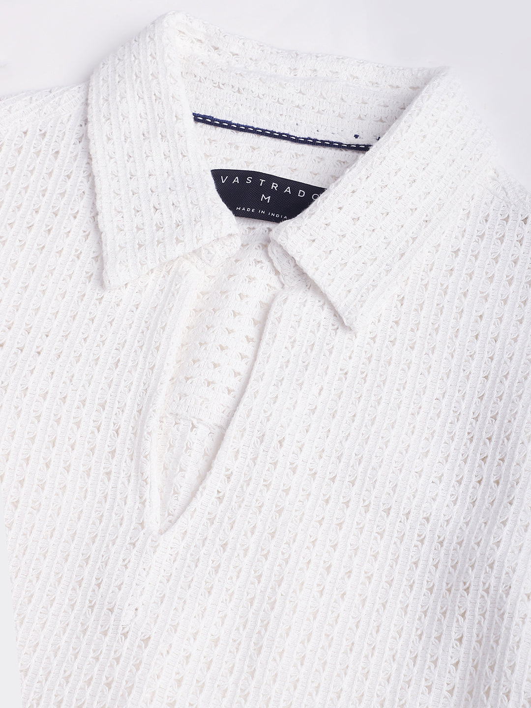 White Crochet Oversized Polo Shirt