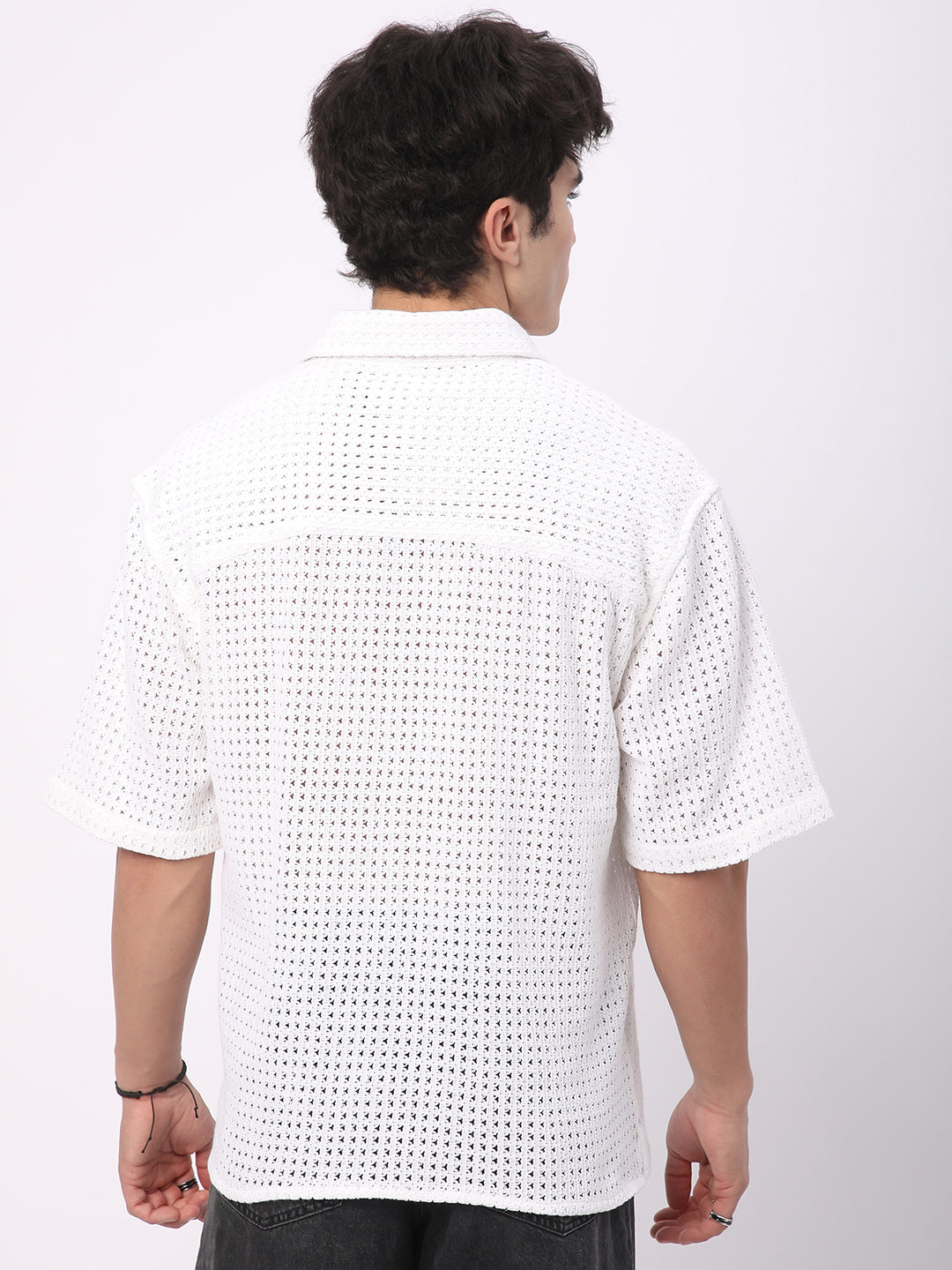 White Crochet Oversized Polo Shirt