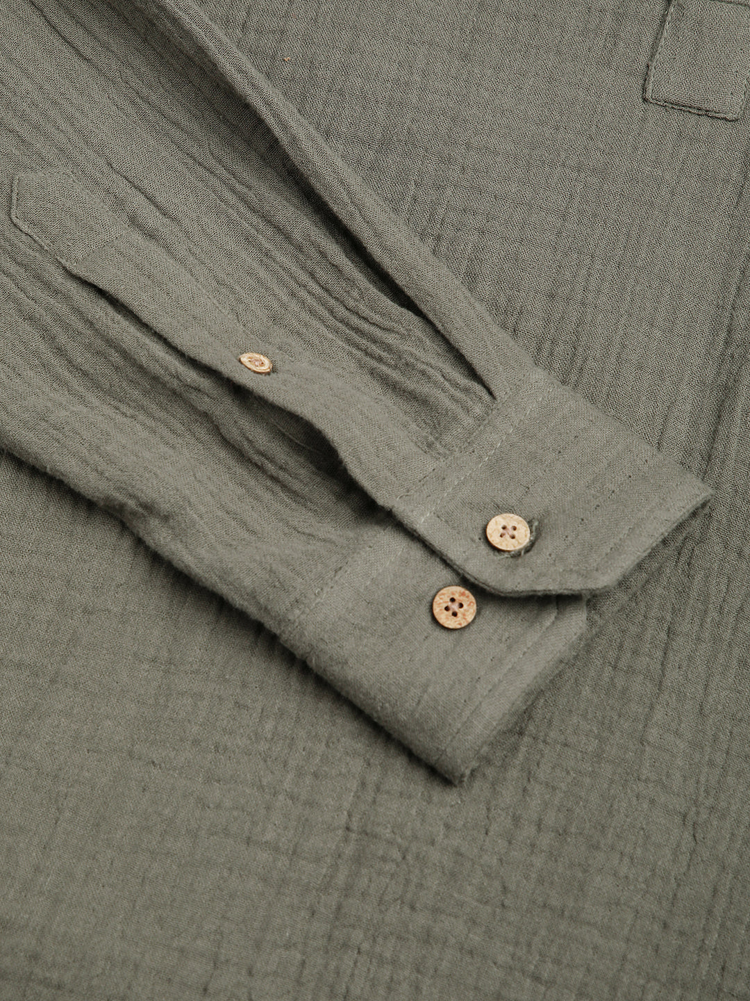 Olive Double Cloth Crinkled Kurta