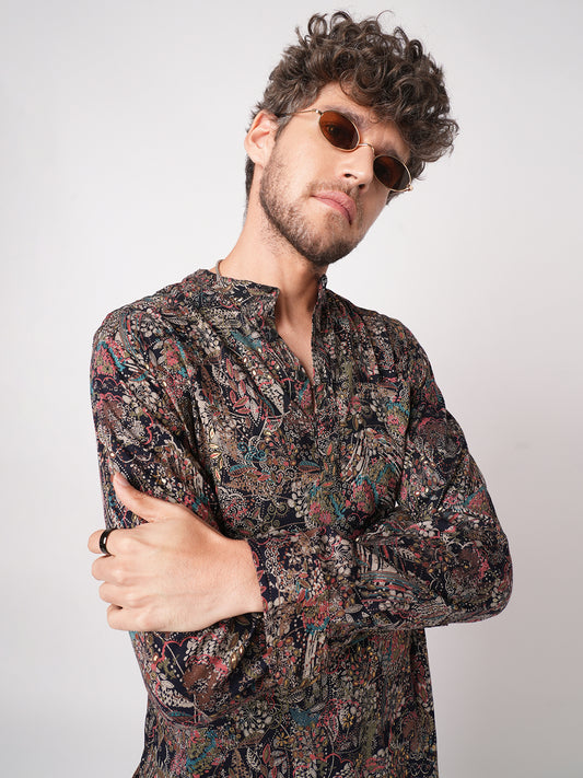 Aesthetic Navy Foil Printed Kurta