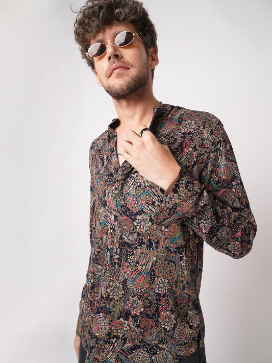 Aesthetic Navy Foil Printed Kurta