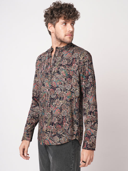 Aesthetic Navy Foil Printed Kurta