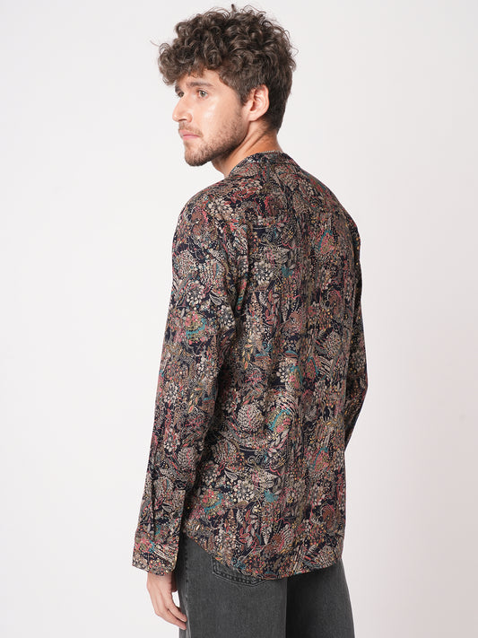 Aesthetic Navy Foil Printed Kurta