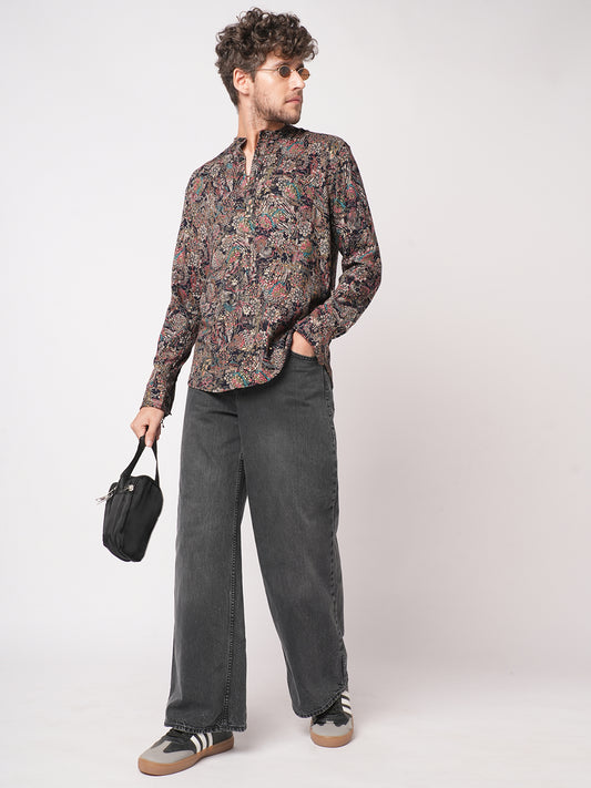 Aesthetic Navy Foil Printed Kurta