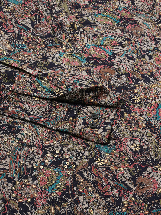 Aesthetic Navy Foil Printed Kurta