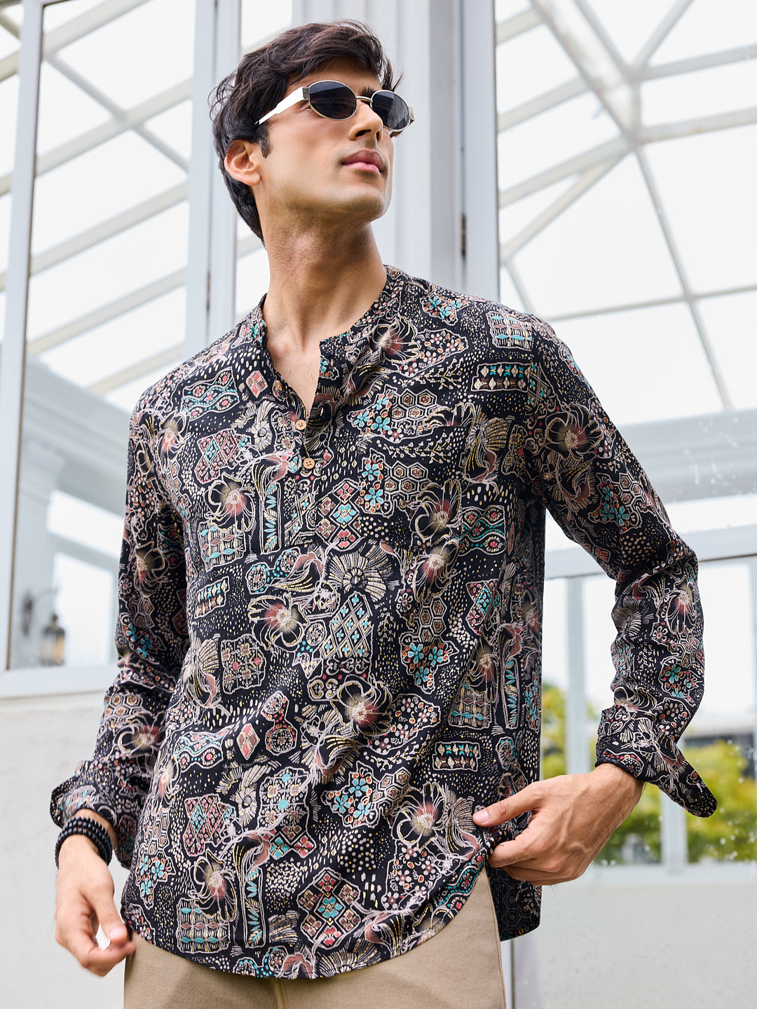 Picturesque Black Foil Printed Kurta