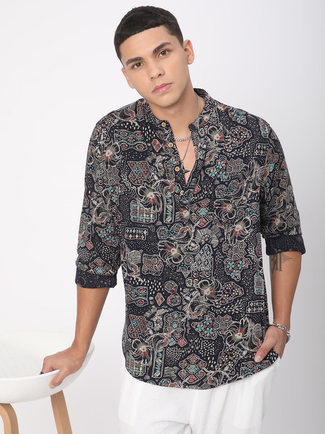 Picturesque Black Foil Printed Kurta