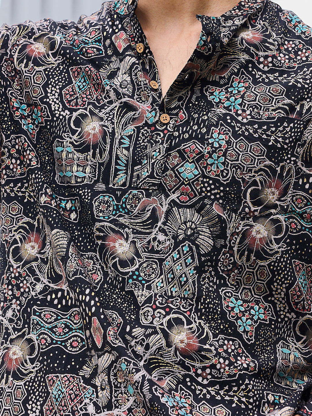 Picturesque Black Foil Printed Kurta