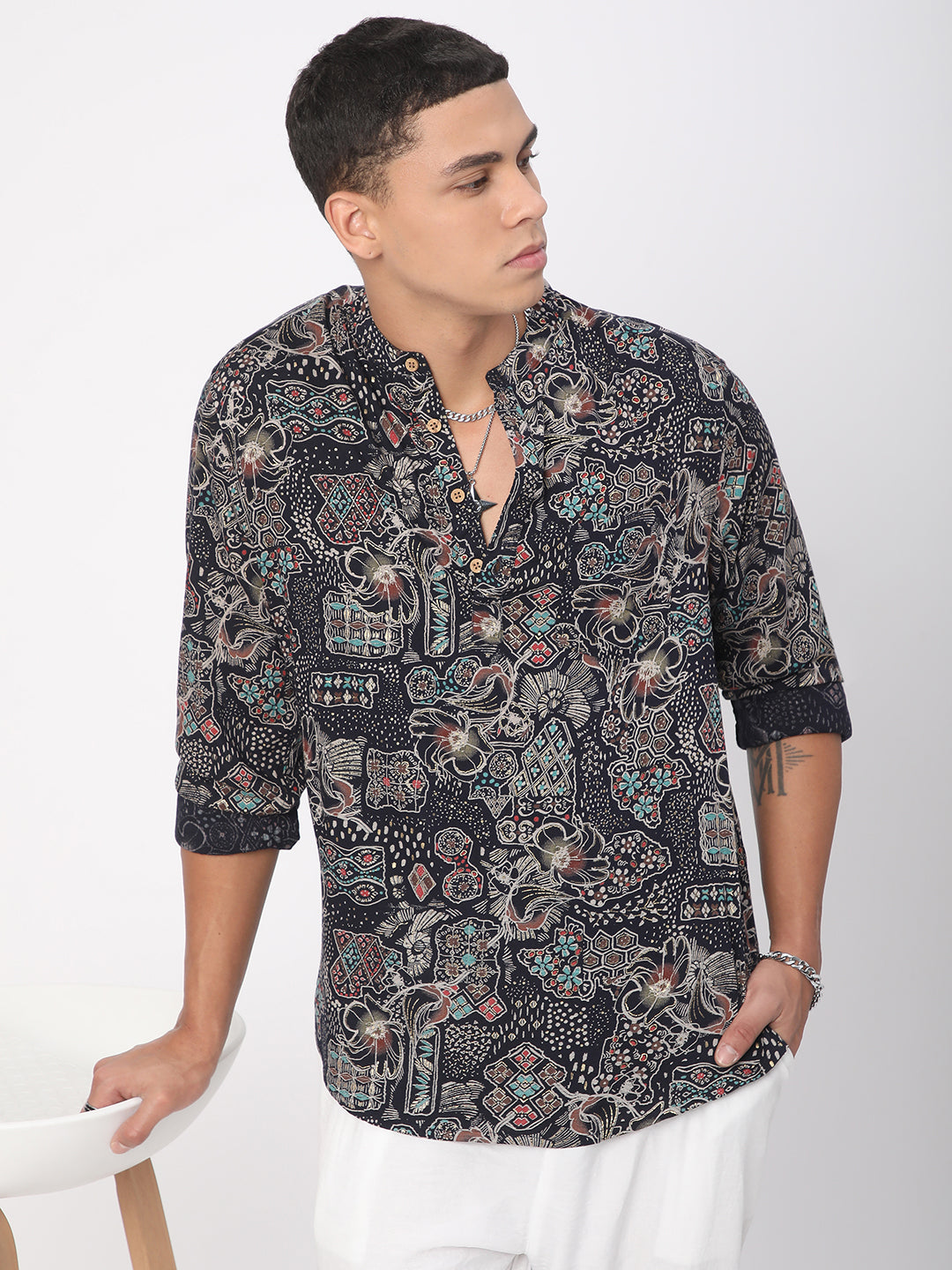 Picturesque Black Foil Printed Kurta