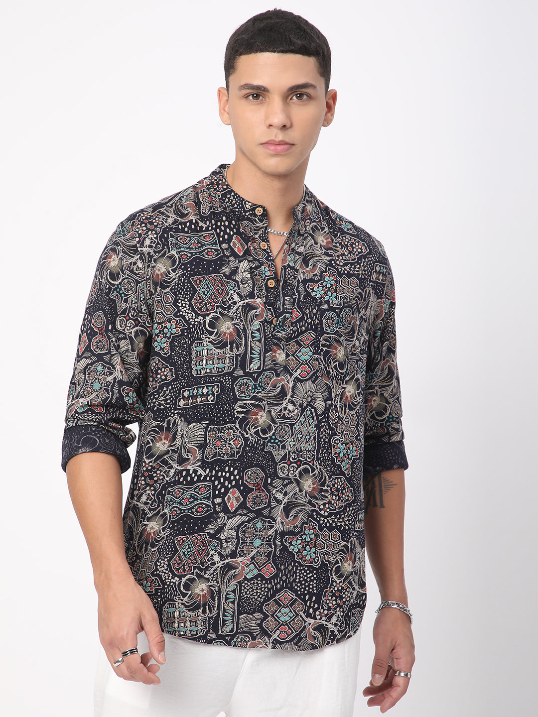 Picturesque Black Foil Printed Kurta