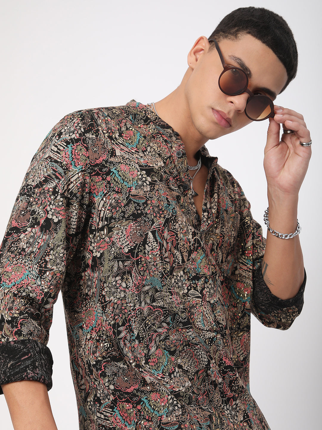 Intricate Multicolour Foil Printed Kurta