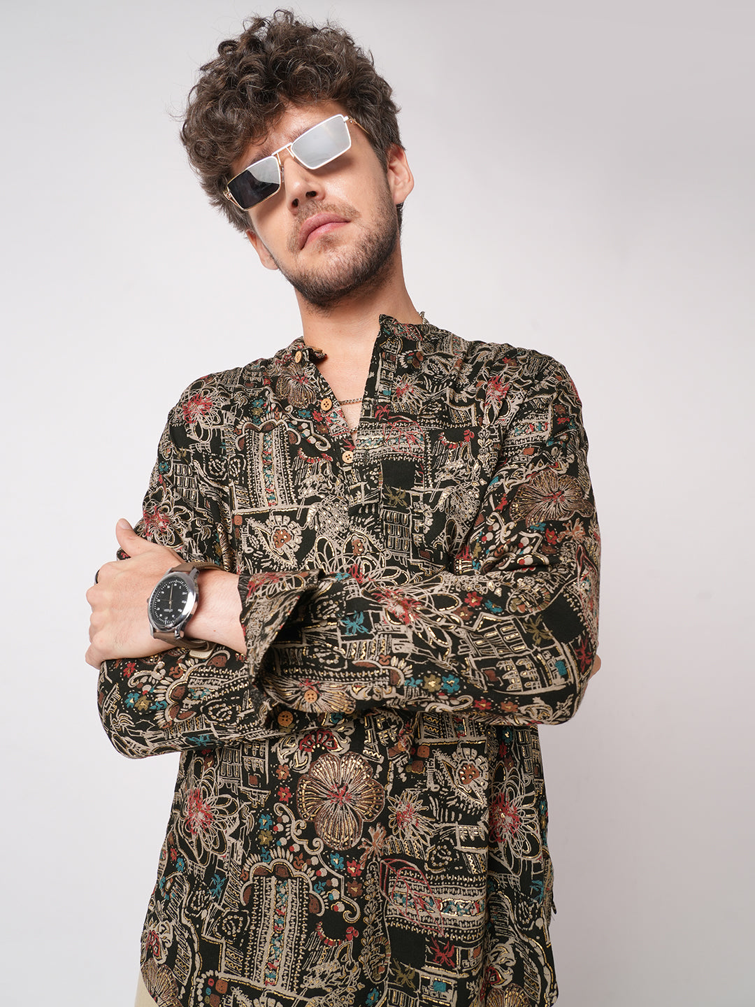 Aesthetic Black Foil Printed Kurta