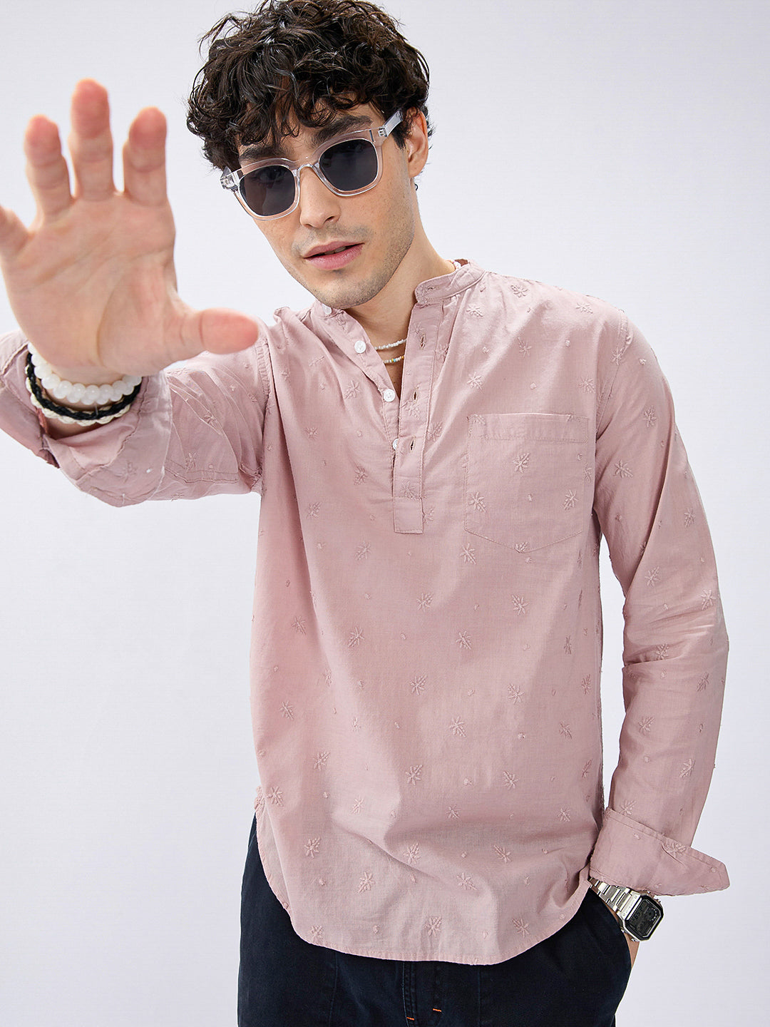 Minimalist Crayola Peach Floral Embroidered Kurta