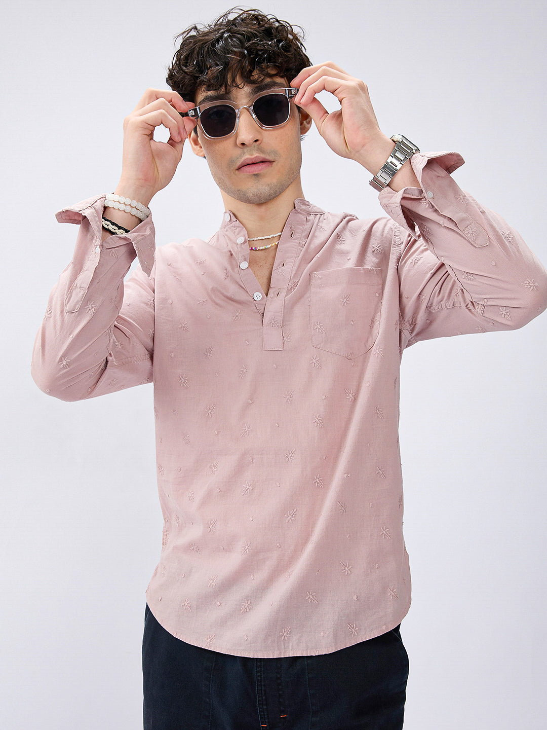 Minimalist Crayola Peach Floral Embroidered Kurta