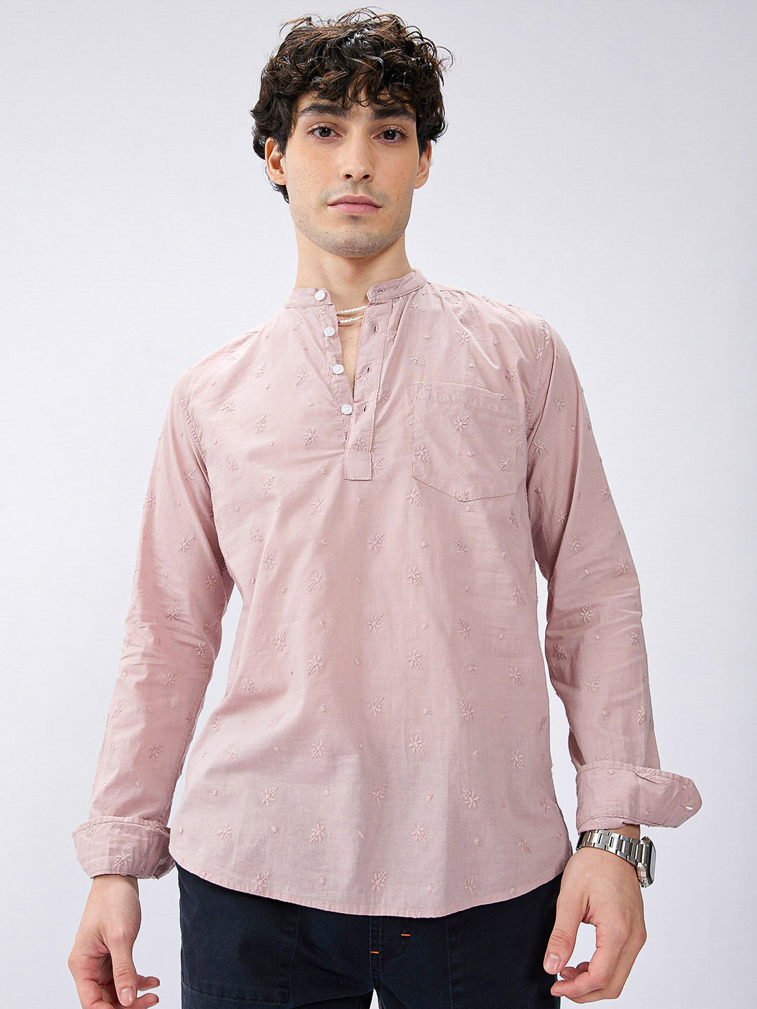 Minimalist Crayola Peach Floral Embroidered Kurta