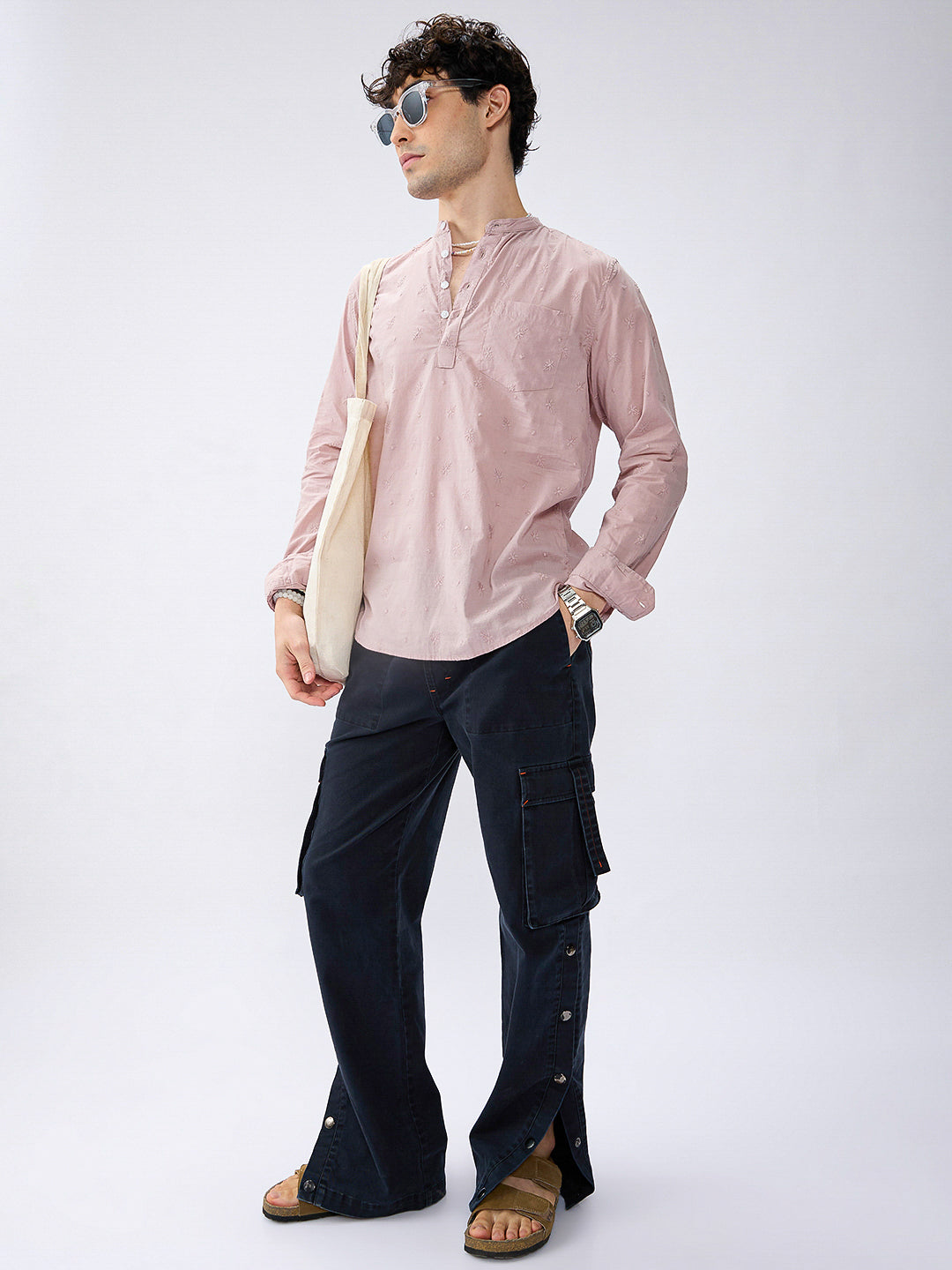 Minimalist Crayola Peach Floral Embroidered Kurta