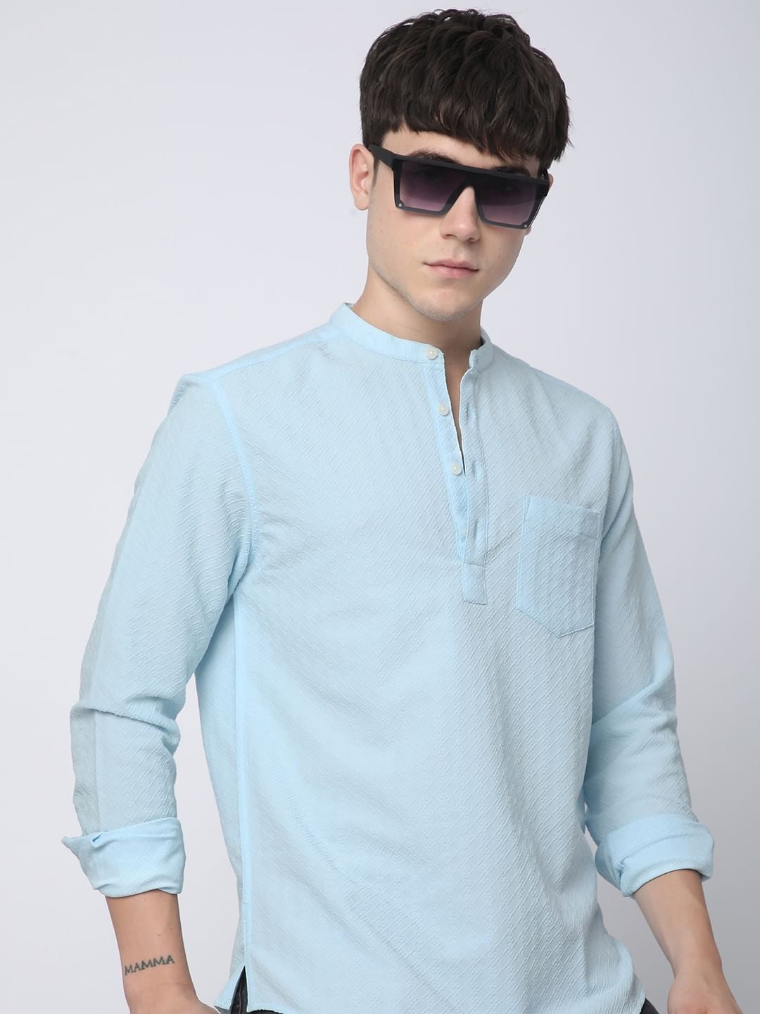 Arctic Blue Lozenge Jacquard Kurta