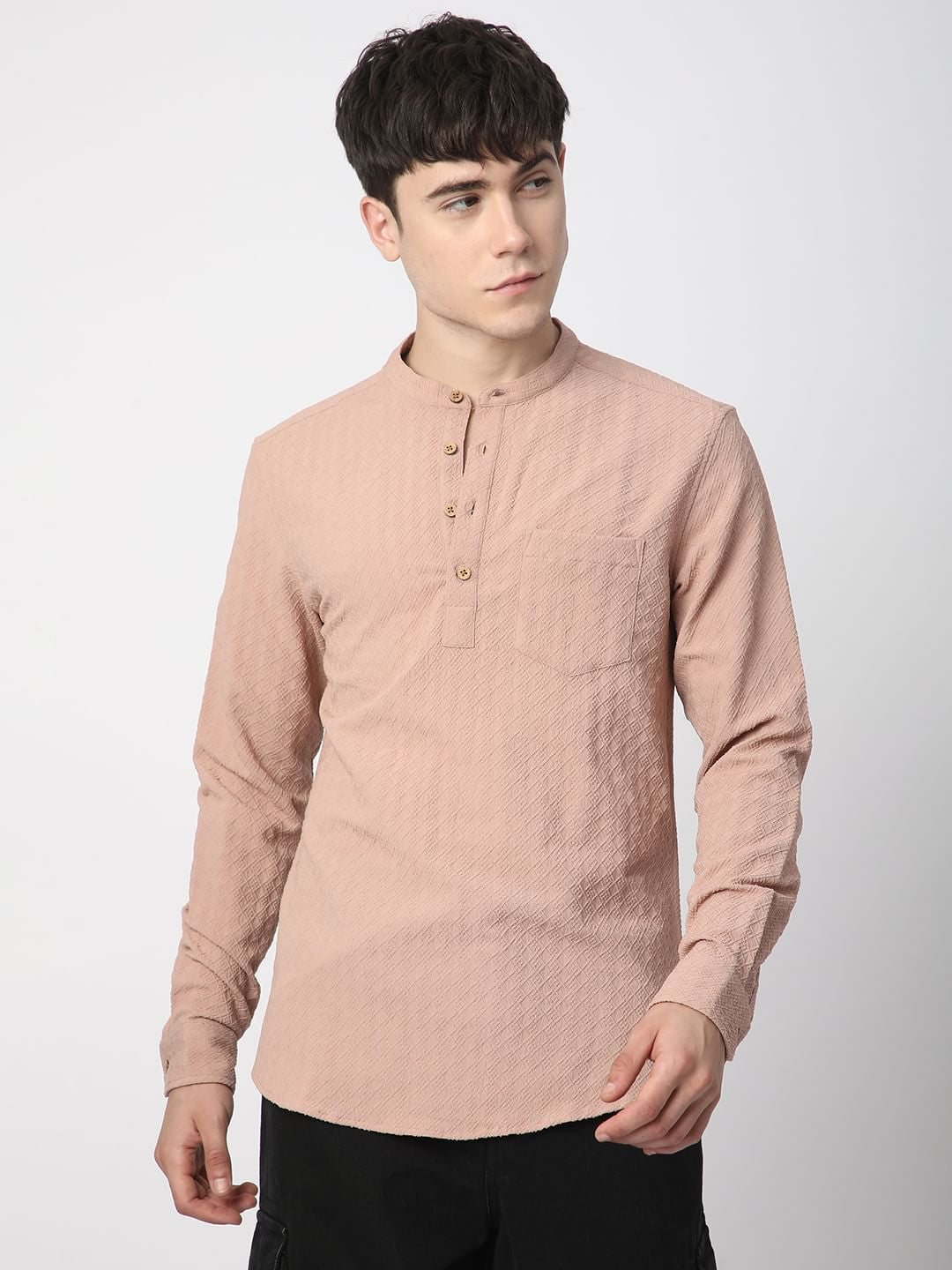 Pearl Pink Lozenge Jacquard Kurta