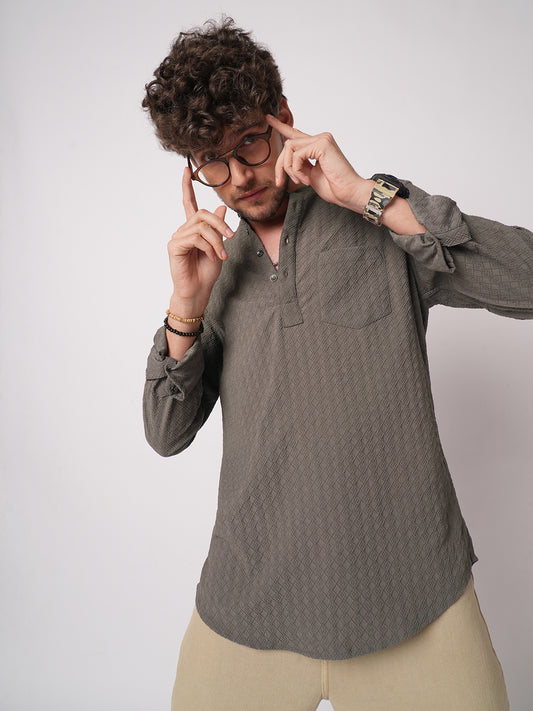 Ash Grey Lozenge Jacquard Kurta