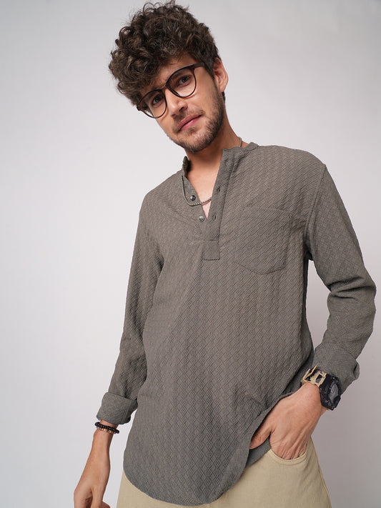 Ash Grey Lozenge Jacquard Kurta