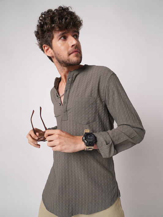 Ash Grey Lozenge Jacquard Kurta
