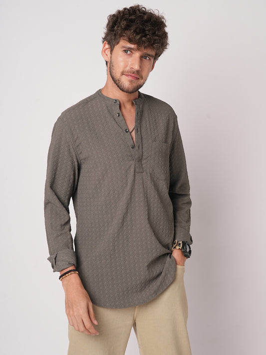 Ash Grey Lozenge Jacquard Kurta