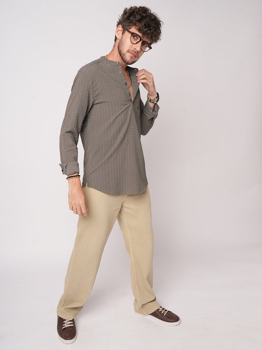 Ash Grey Lozenge Jacquard Kurta