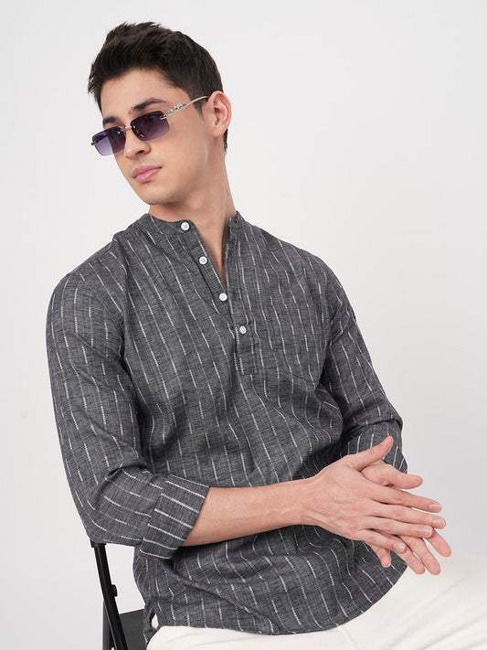 Voguish Grey Dobby Striped Kurta