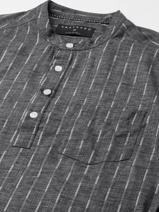 Voguish Grey Dobby Striped Kurta