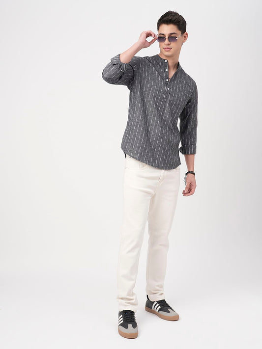 Voguish Grey Dobby Striped Kurta