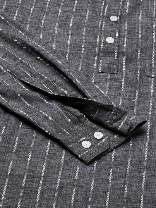 Voguish Grey Dobby Striped Kurta