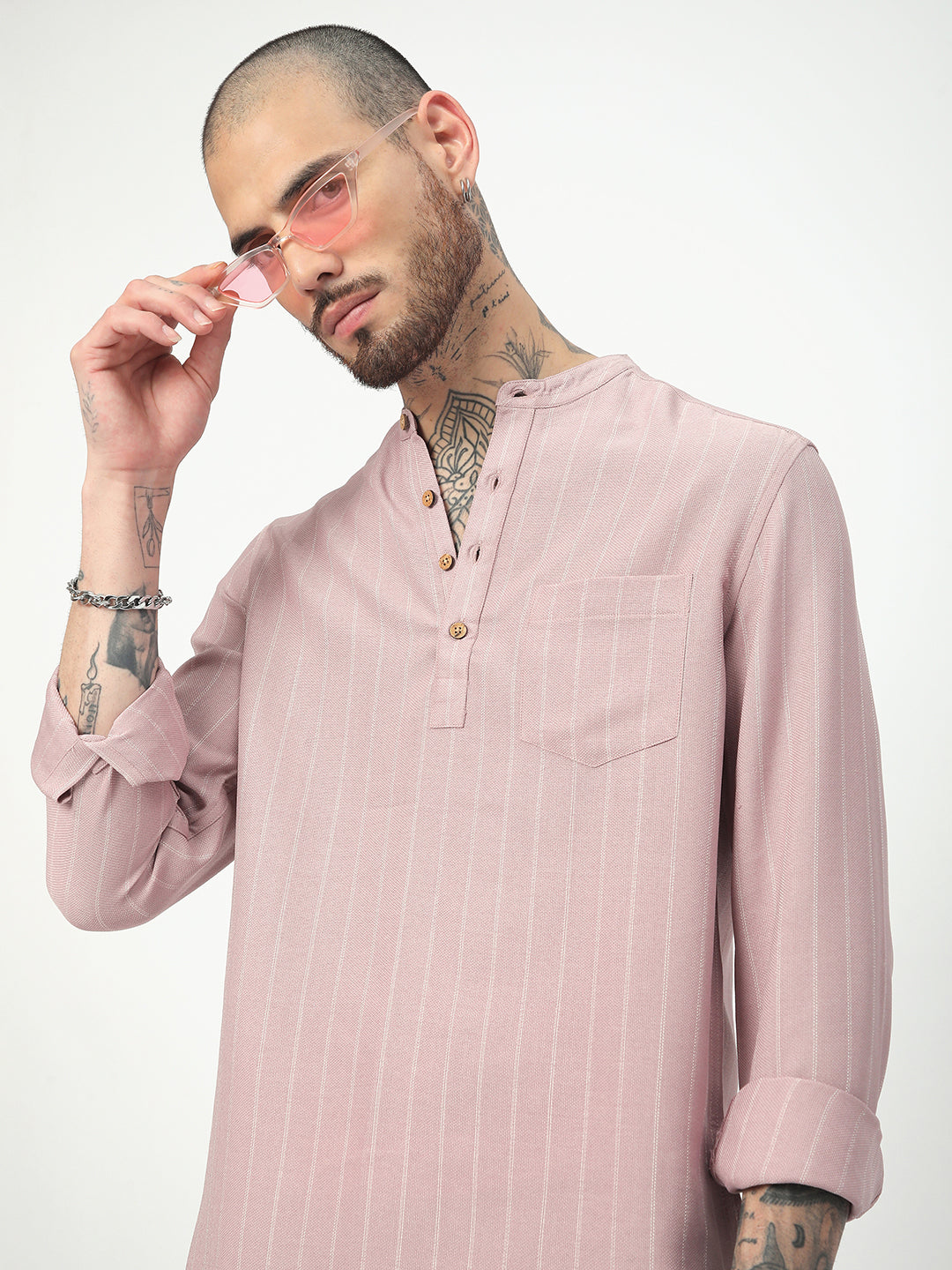Dark Pastel Pink Striped Kurta