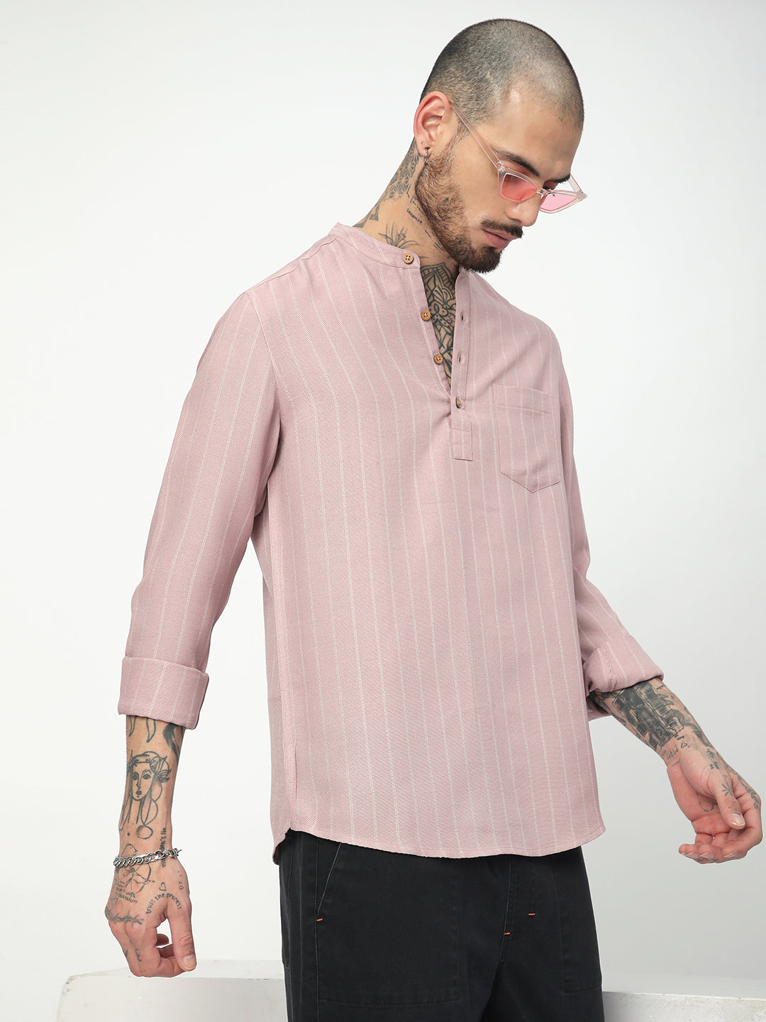 Dark Pastel Pink Striped Kurta