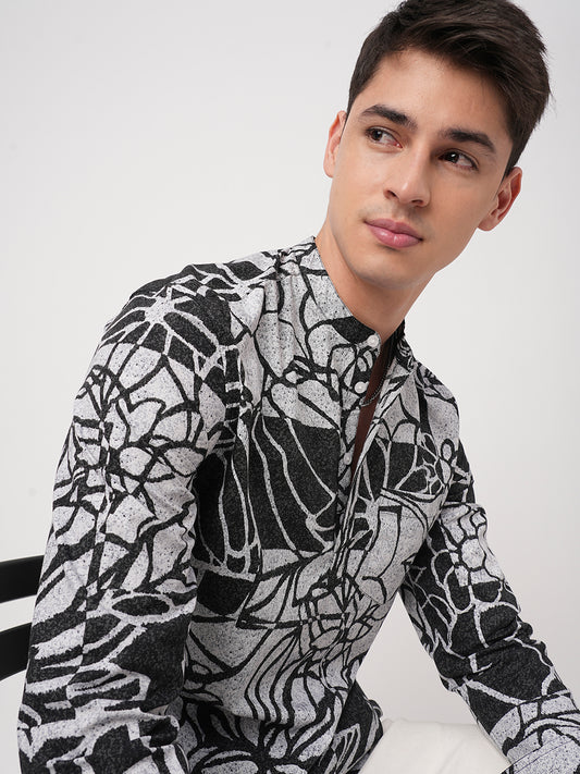 Obsidian Black Abstract Printed Kurta