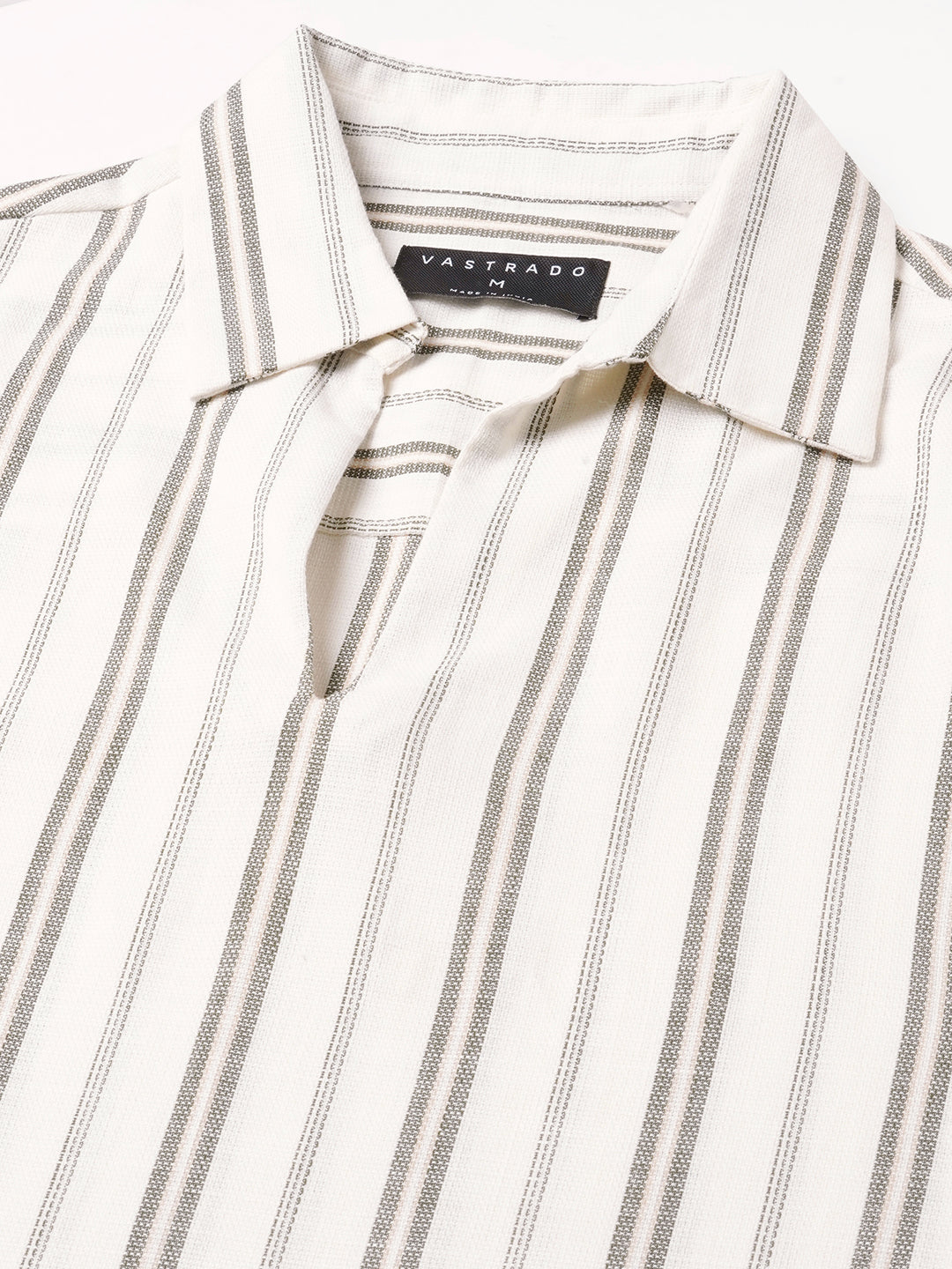 Olive & White Vertical Stripes Polo Shirt
