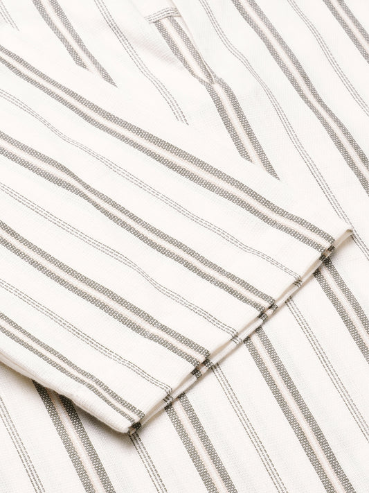 Olive & White Vertical Stripes Polo Shirt