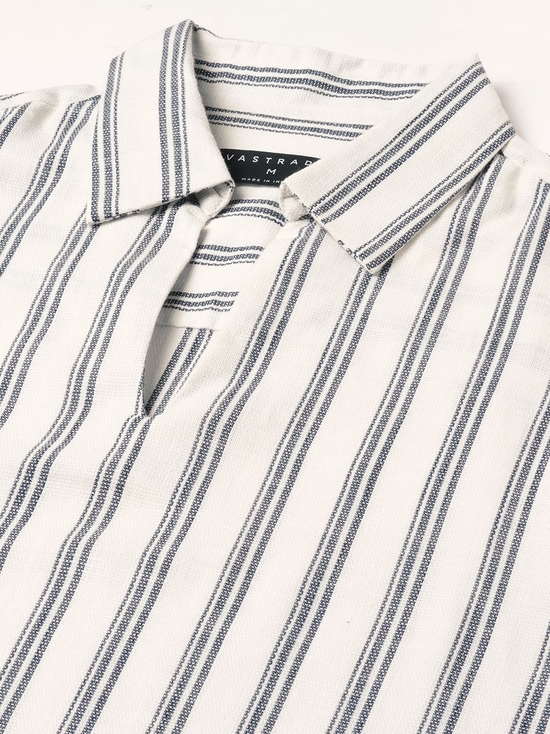 Navy & Off-White Striped Oversized Polo Shirt